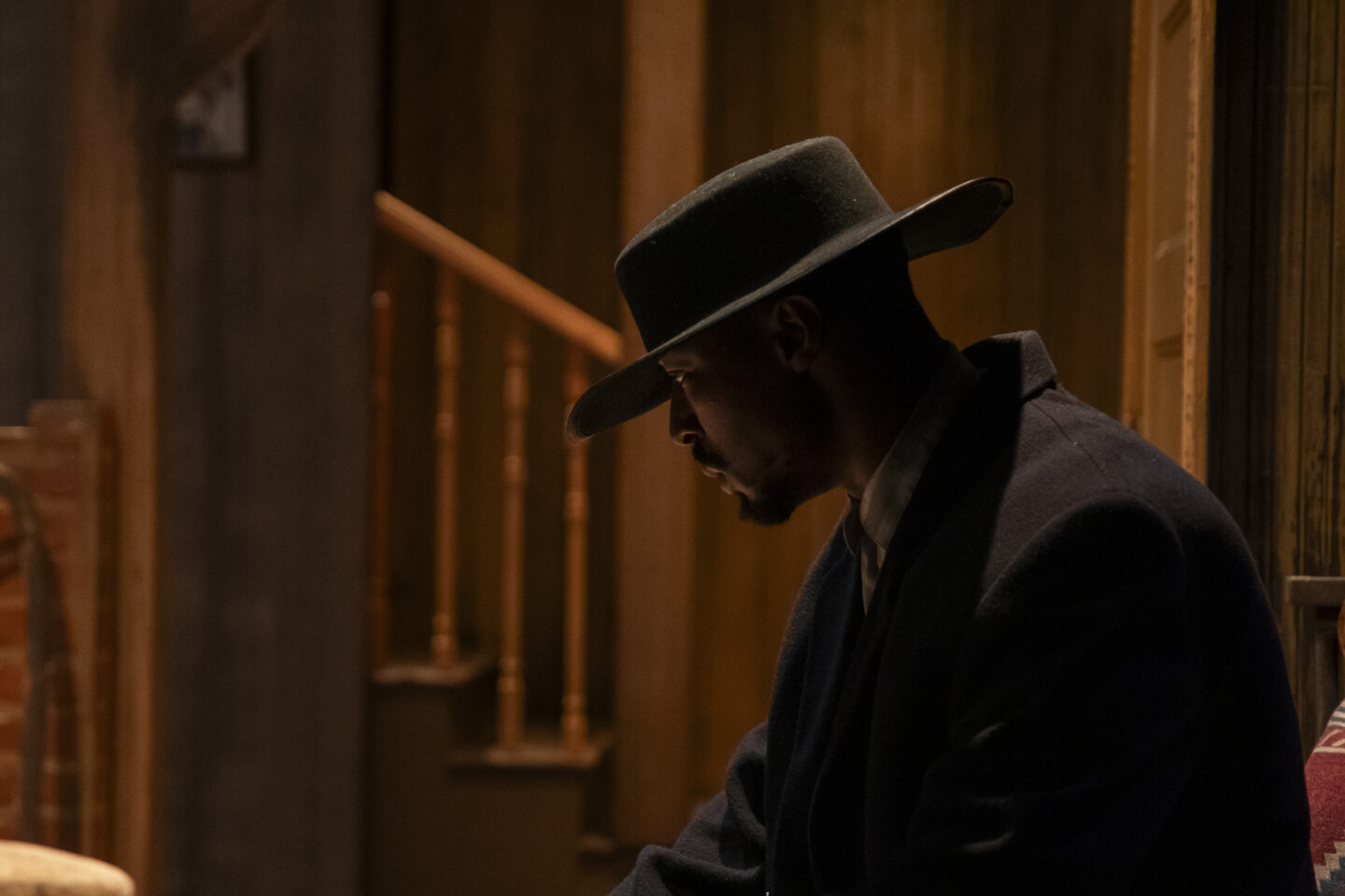 La' Tevin Alexander plays Herald Loomis in Portland Playhouse's 2025 production of 'Joe Turner's Come and Gone'; photo by Julia Varga