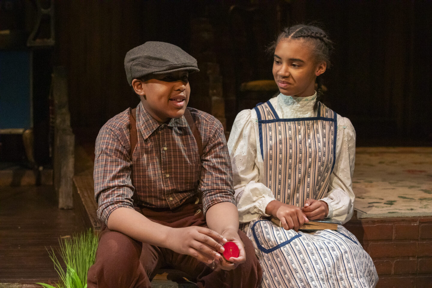 Kamari Rivers and Ellis-Blake Hale play Reuben Mercer and Zonia Loomis in Portland Playhouse's 2025 production of 'Joe Turner's Come and Gone'; photo by Julia Varga